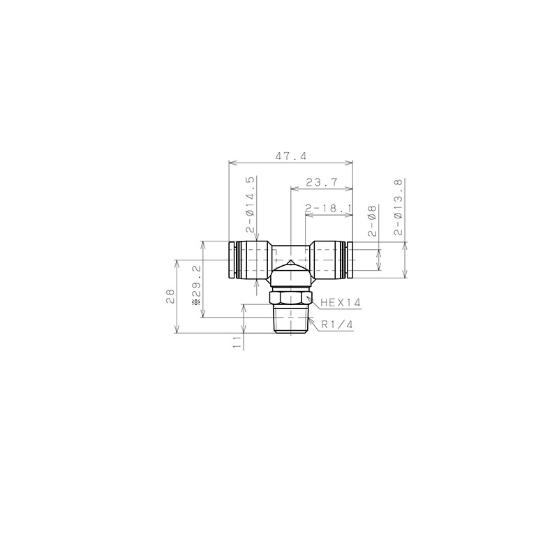 Đầu Nối Nhanh Khí Nén Dạng Chữ T Ren Ngoài Pisco PB8-02-C_drawing