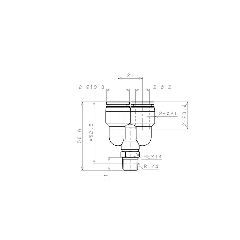 Đầu Nối Nhanh Khí Nén Dạng Chữ Y Ren Ngoài Pisco PX12-02W-C_drawing