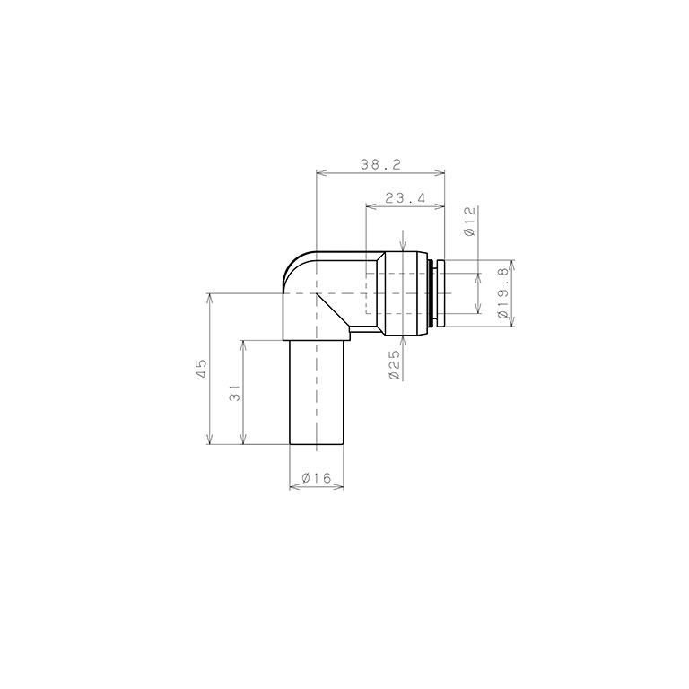 Đầu Nối Nhanh Khí Nén Giữa Ống Khí Và Fitting Dạng Nối Giảm Cong 90° Pisco PLGJ16-12-C_drawing