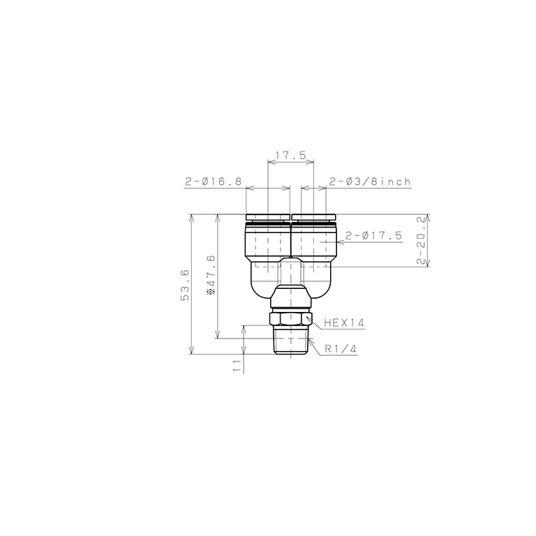 Đầu Nối Nhanh Khí Nén Dạng Chữ Y Ren Ngoài Pisco PX3/8-02_drawing