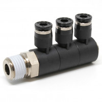 Đầu Nối Nhanh Khí Nén Ba Nhánh Cong 90° Thân Lục Giác Trụ Ren Ngoài Pisco PHT4-02-C