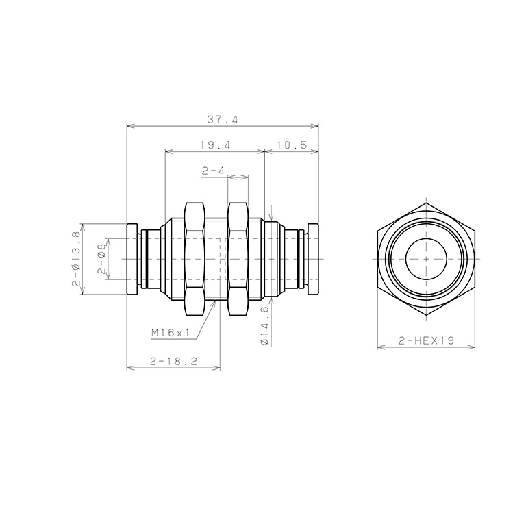 Đầu Nối Nhanh Khí Nén Dạng Thẳng Ren Ngoài Lắp Kẹp Vách Pisco PM8-UC_drawing