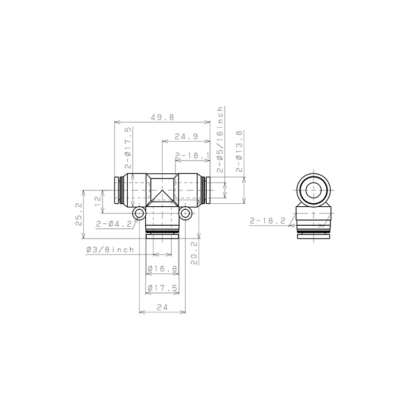 Đầu Nối Nhanh Khí Nén Chữ T Dạng Nối Giảm Pisco PEG5/16-3/8_drawing
