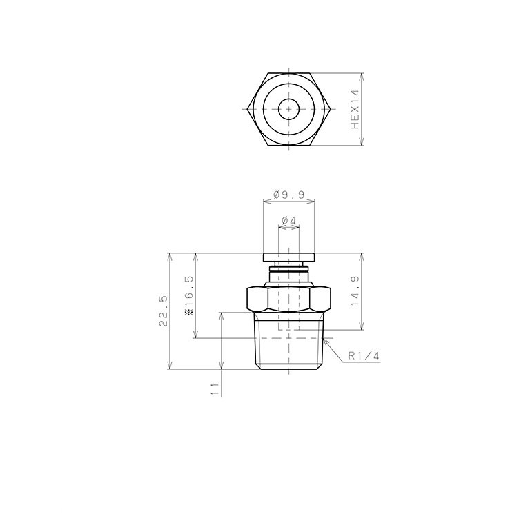 Đầu Nối Nhanh Khí Nén Dạng Thẳng Thân Lục Giác Ren Ngoài Pisco PC4-02-UC_drawing