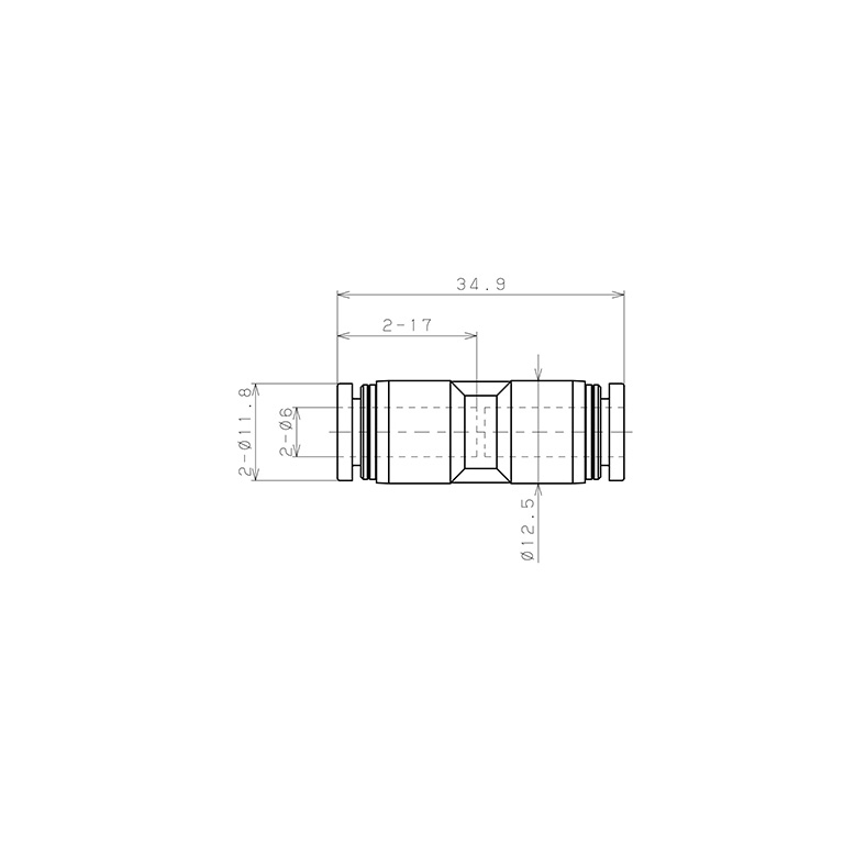 Đầu Nối Nhanh Khí Nén Dạng Thẳng Pisco PU6W_drawing