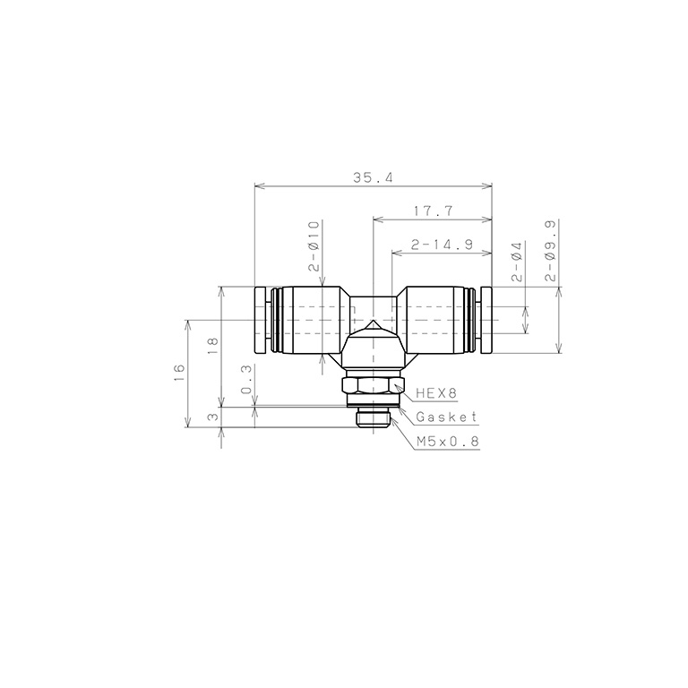 Đầu Nối Nhanh Khí Nén Dạng Chữ T Ren Ngoài Pisco PB4-M5-C_drawing