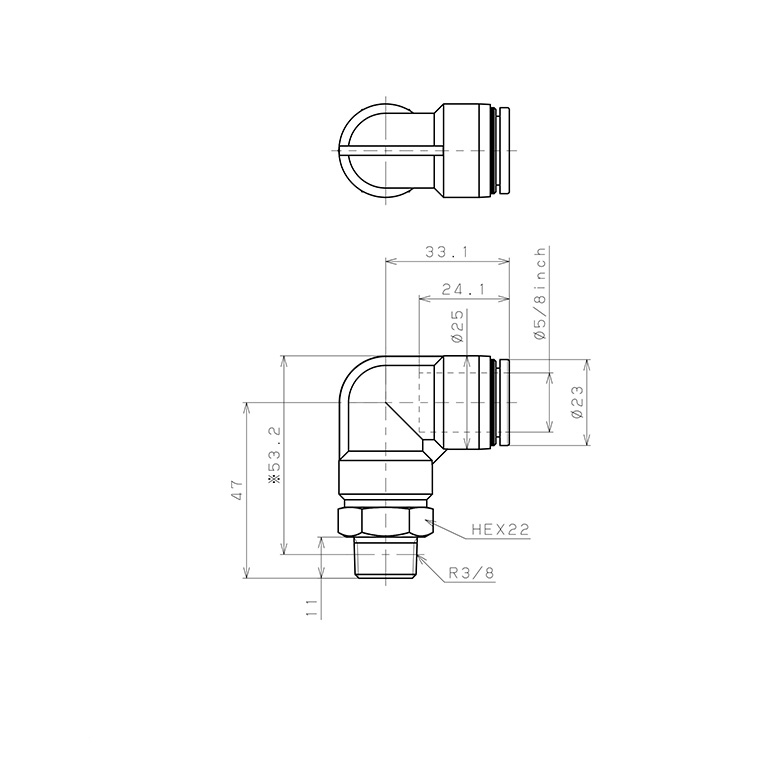 Đầu Nối Nhanh Khí Nén Dạng Cong 90° Ren Ngoài Pisco PL5/8-03-C_drawing