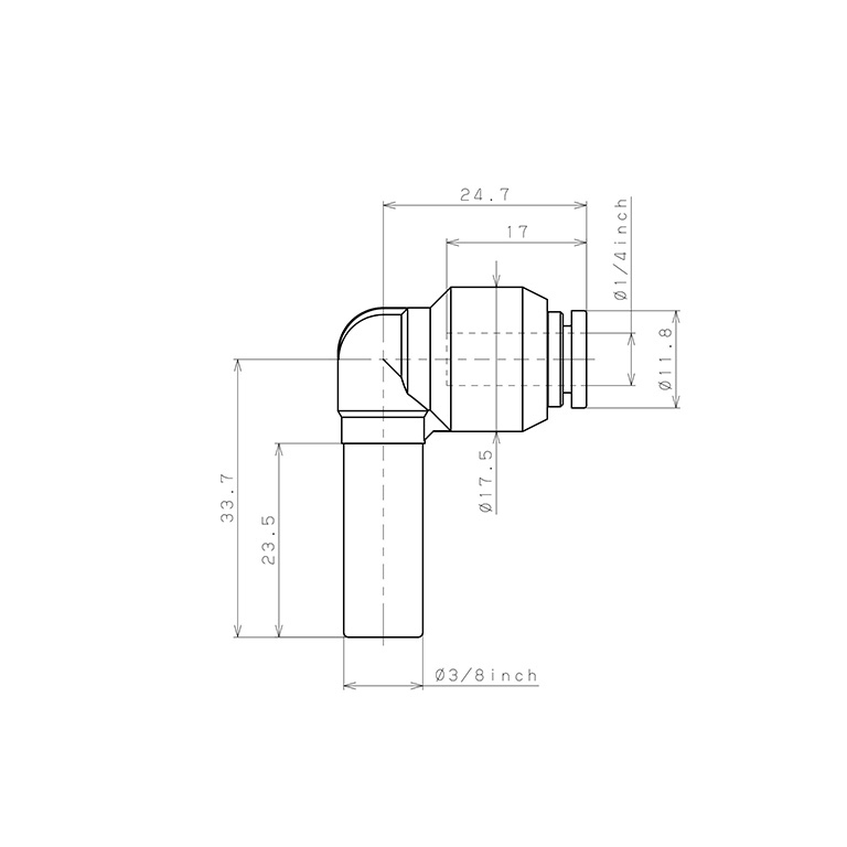 Đầu Nối Nhanh Khí Nén Giữa Ống Khí Và Fitting Dạng Nối Giảm Cong 90° Pisco PLGJ3/8-1/4W_drawing