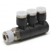 Đầu Nối Nhanh Khí Nén Ba Nhánh Cong 90° Thân Lục Giác Trụ Ren Ngoài Pisco PHT1/4-02