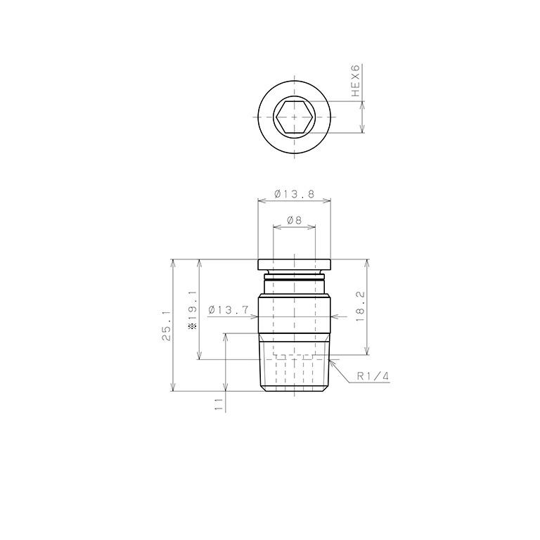 Đầu Nối Nhanh Khí Nén Dạng Thẳng Ren Ngoài Pisco POC8-02-UC_drawing
