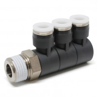 Đầu Nối Nhanh Khí Nén Ba Nhánh Cong 90° Thân Lục Giác Trụ Ren Ngoài Pisco PHT3/8-04