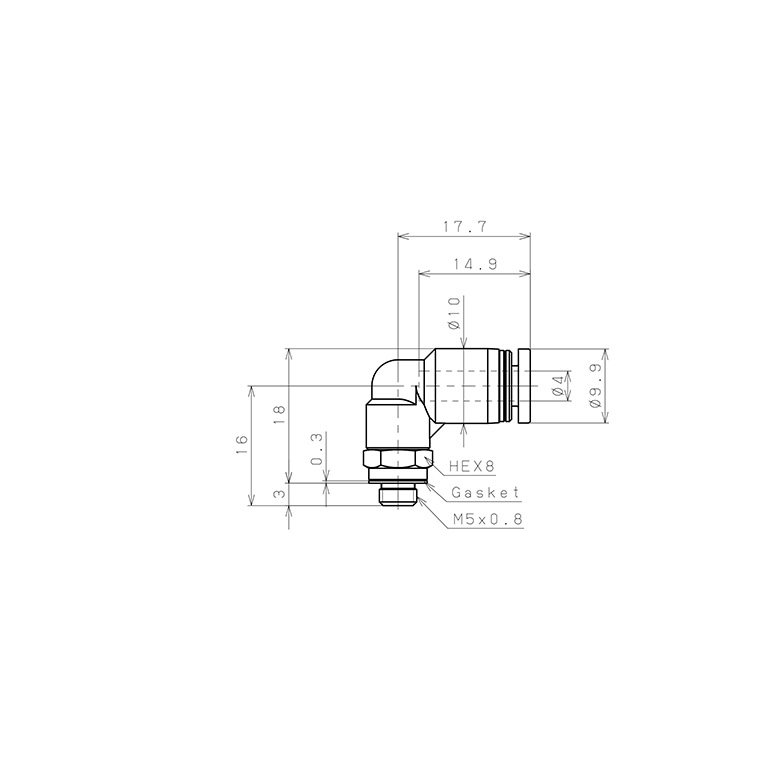 Đầu Nối Nhanh Khí Nén Dạng Cong 90° Ren Ngoài Pisco PL4-M5W-C_drawing