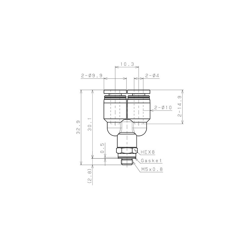 Đầu Nối Nhanh Khí Nén Dạng Chữ Y Ren Ngoài Pisco PX4-M5_drawing