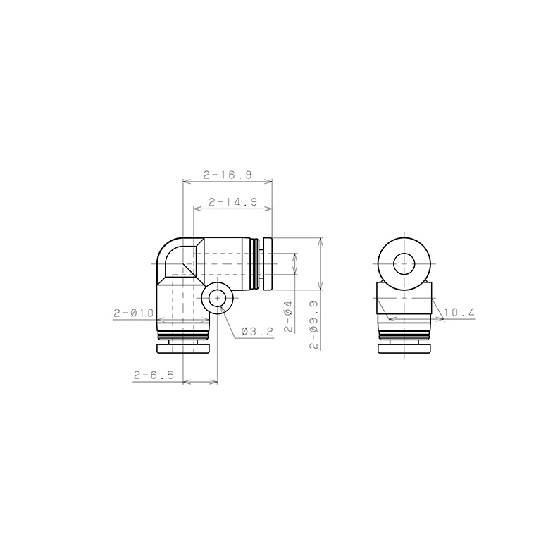 Đầu Nối Nhanh Khí Nén Cong 90° Pisco PV4W_drawing