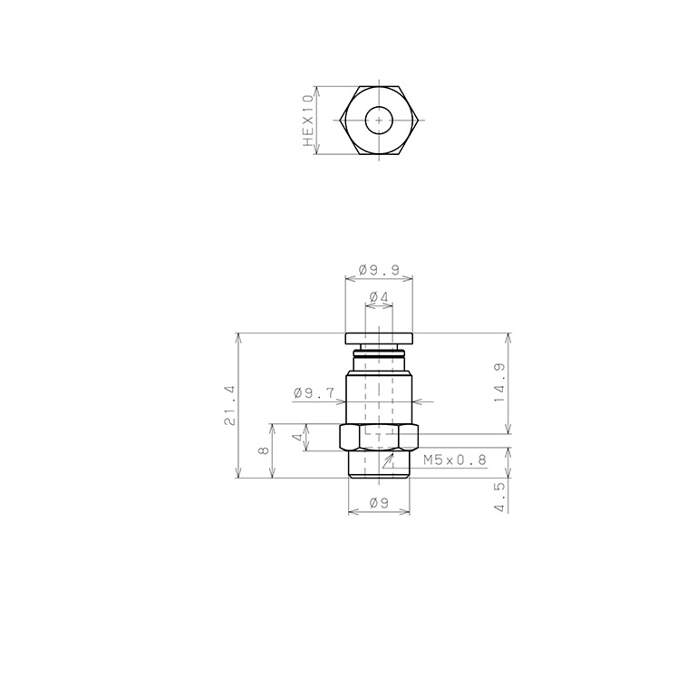 Đầu Nối Nhanh Khí Nén Dạng Thẳng Ren Trong Pisco PCF4-M5W-C_drawing