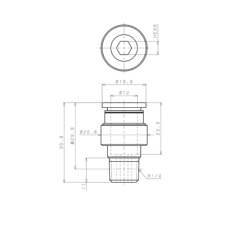 Đầu Nối Nhanh Khí Nén Dạng Thẳng Ren Ngoài Pisco POC12-02W-C_drawing