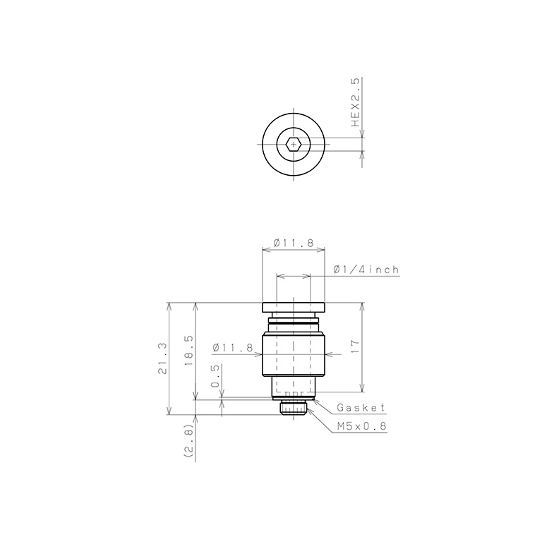 Đầu Nối Nhanh Khí Nén Dạng Thẳng Ren Ngoài Pisco POC1/4-M5_drawing