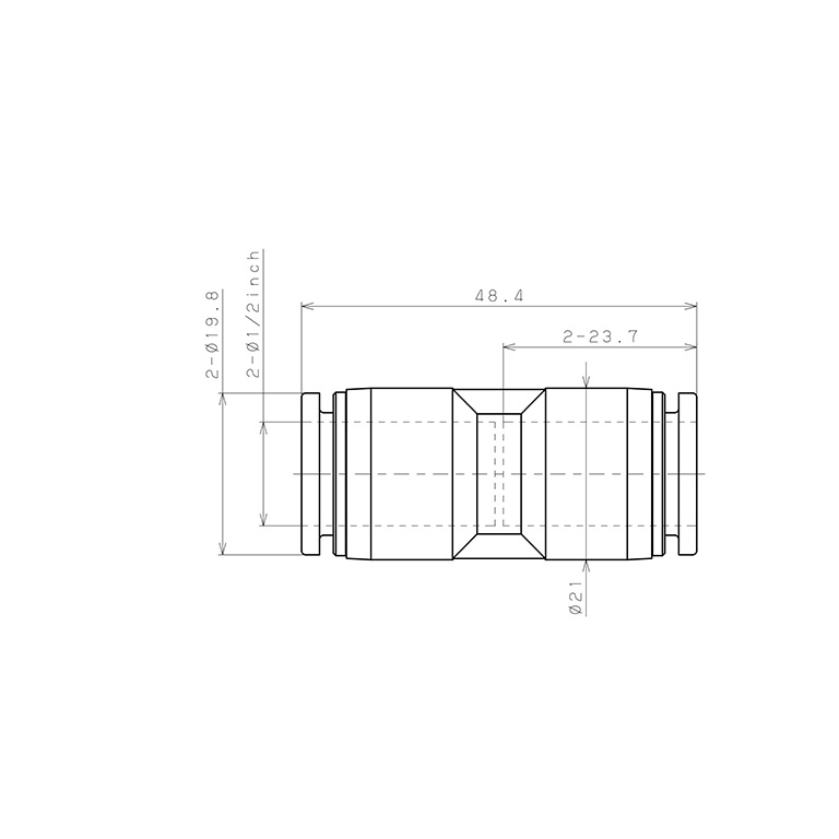 Đầu Nối Nhanh Khí Nén Dạng Thẳng Pisco PU1/2W_drawing