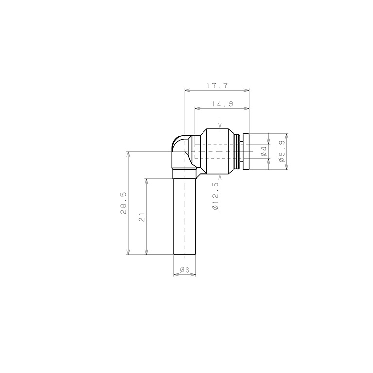 Đầu Nối Nhanh Khí Nén Giữa Ống Khí Và Fitting Dạng Nối Giảm Cong 90° Pisco PLGJ6-4-C_drawing