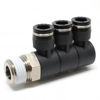 Đầu Nối Nhanh Khí Nén Ba Nhánh Cong 90° Thân Lục Giác Trụ Ren Ngoài Pisco PHT10-04