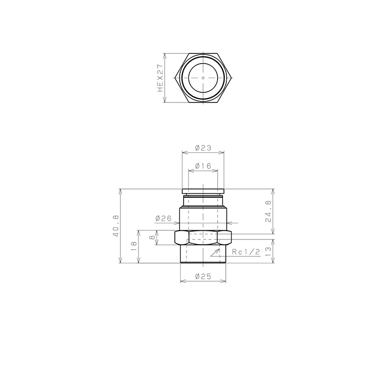 Đầu Nối Nhanh Khí Nén Dạng Thẳng Ren Trong Pisco PCF16-04W-C_drawing