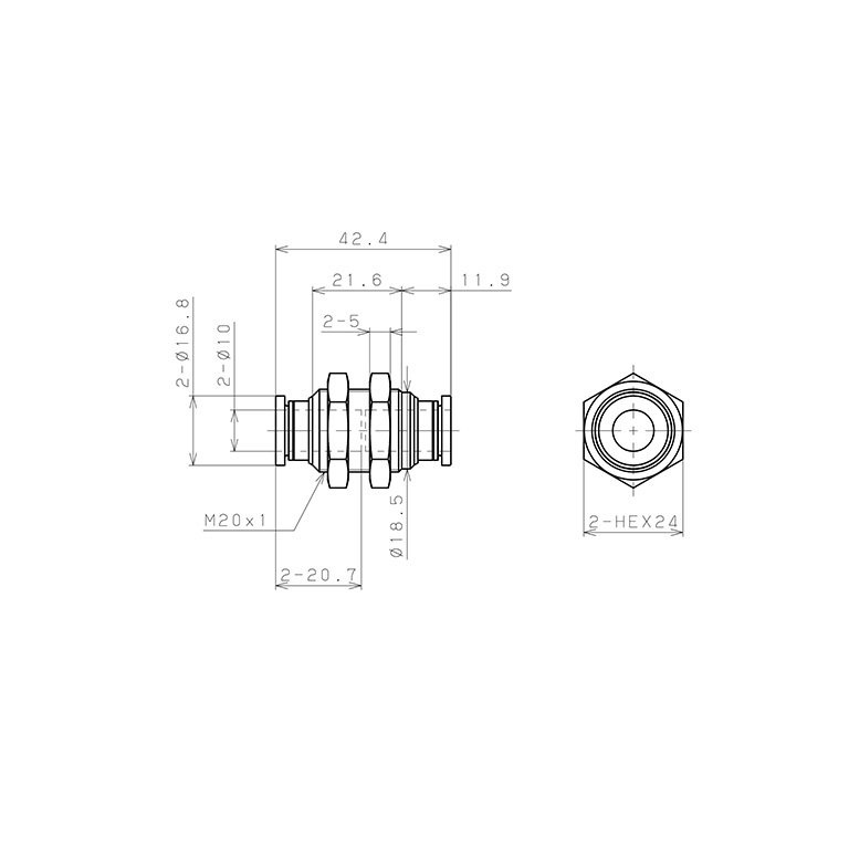 Đầu Nối Nhanh Khí Nén Dạng Thẳng Ren Ngoài Lắp Kẹp Vách Pisco PM10_drawing