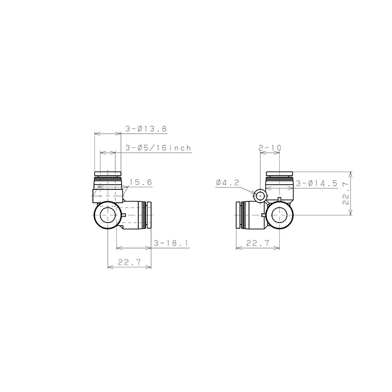 Đầu Nối Nhanh Khí Nén Chạc Ba 90° Pisco PVU5/16_drawing