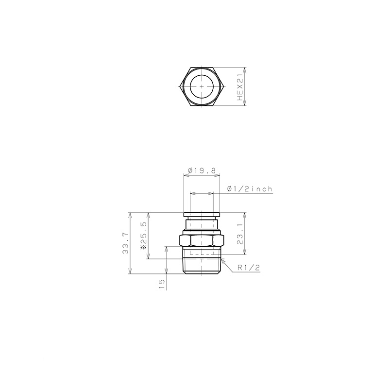Đầu Nối Nhanh Khí Nén Dạng Thẳng Thân Lục Giác Ren Ngoài Pisco PC1/2-04-C_drawing