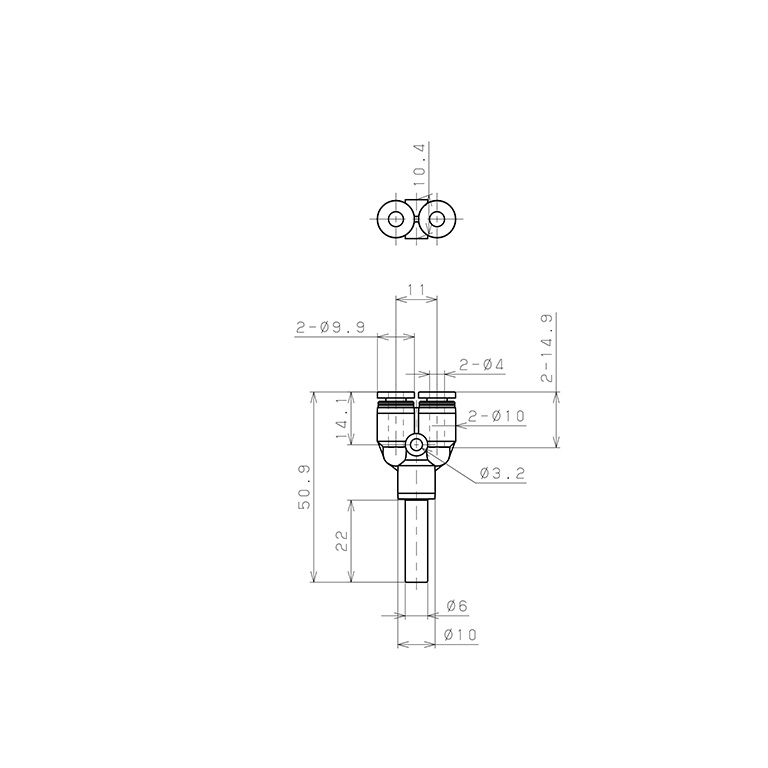 Đầu Nối Nhanh Khí Nén Giữa Ống Khí Và Fitting Dạng Nối Giảm Chữ Y Pisco PWJ6-4W_drawing