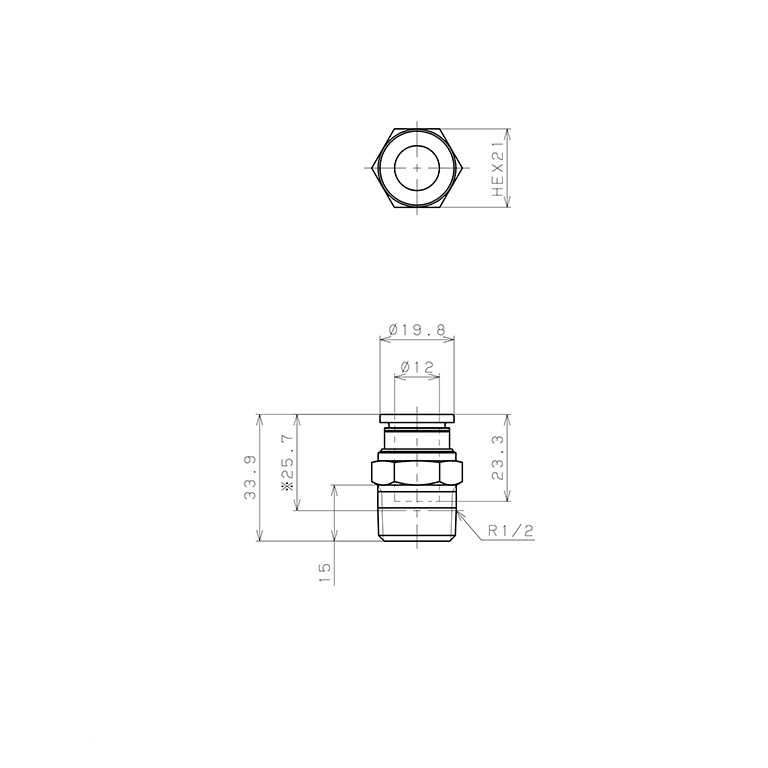 Đầu Nối Nhanh Khí Nén Dạng Thẳng Thân Lục Giác Ren Ngoài Pisco PC12-04-C_drawing