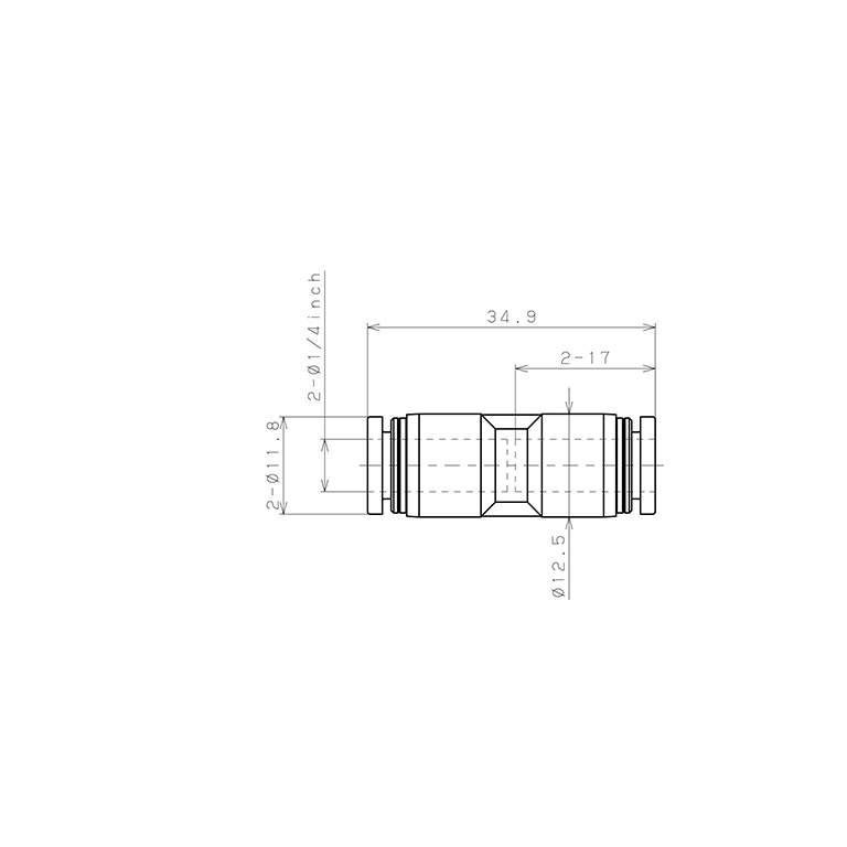 Đầu Nối Nhanh Khí Nén Dạng Thẳng Pisco PU1/4W_drawing