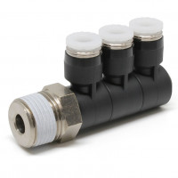 Đầu Nối Nhanh Khí Nén Ba Nhánh Cong 90° Thân Lục Giác Trụ Ren Ngoài Pisco PHT1/4-03