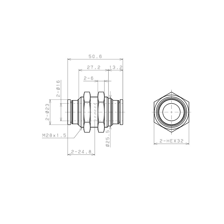 Đầu Nối Nhanh Khí Nén Dạng Thẳng Ren Ngoài Lắp Kẹp Vách Pisco PM16W_drawing