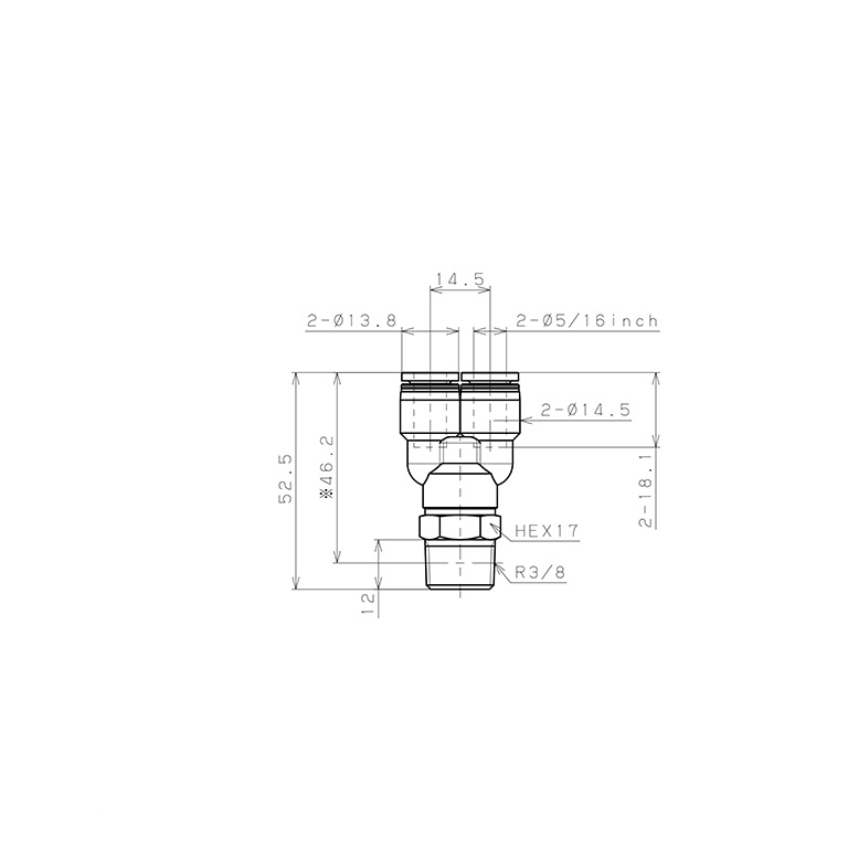 Đầu Nối Nhanh Khí Nén Dạng Chữ Y Ren Ngoài Pisco PX5/16-03-C_drawing