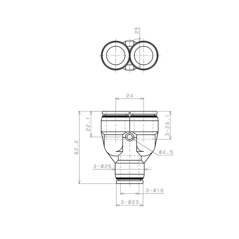 Đầu Nối Nhanh Khí Nén Chữ Y Pisco PY16-UC_drawing