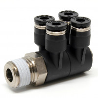 Đầu Nối Nhanh Khí Nén Bốn Nhánh Cong 90° Thân Lục Giác Trụ Ren Ngoài Pisco PAW4-02