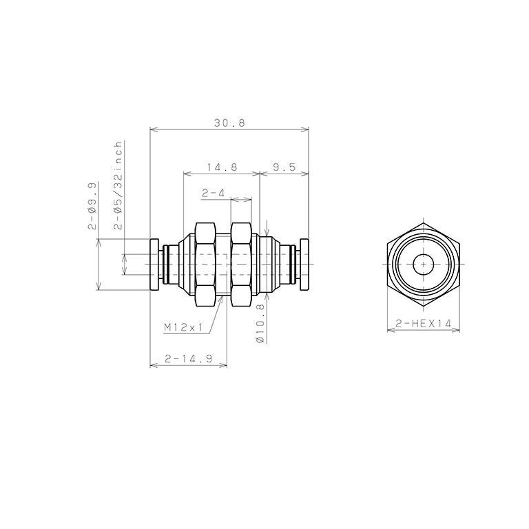 Đầu Nối Nhanh Khí Nén Dạng Thẳng Ren Ngoài Lắp Kẹp Vách Pisco PM5/32_drawing