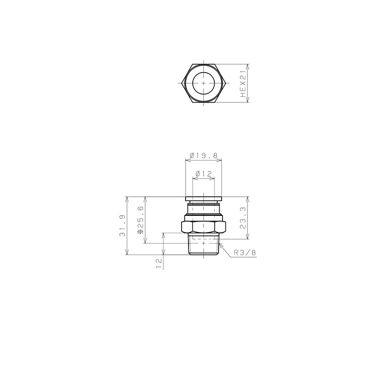 Đầu Nối Nhanh Khí Nén Dạng Thẳng Thân Lục Giác Ren Ngoài Pisco PC12-03W_drawing