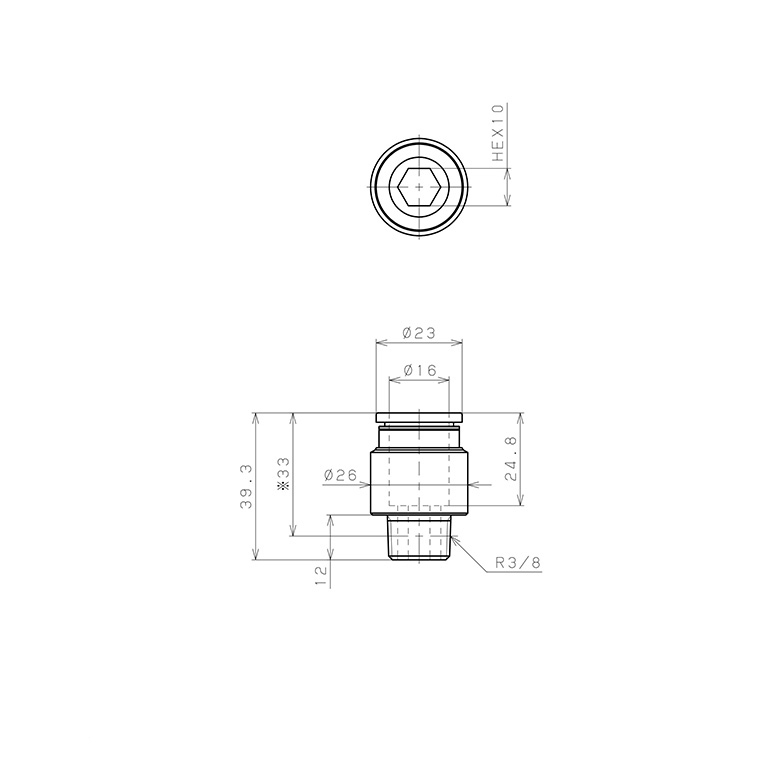 Đầu Nối Nhanh Khí Nén Dạng Thẳng Ren Ngoài Pisco POC16-03W_drawing