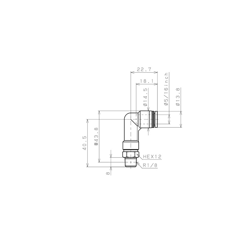 Đầu Nối Nhanh Khí Nén Dạng Cong 90° Ren Ngoài (Dài) Pisco PLL5/16-01W_drawing