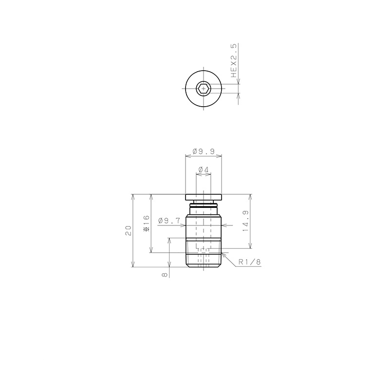 Đầu Nối Nhanh Khí Nén Dạng Thẳng Ren Ngoài Pisco POC4-01W-C_drawing