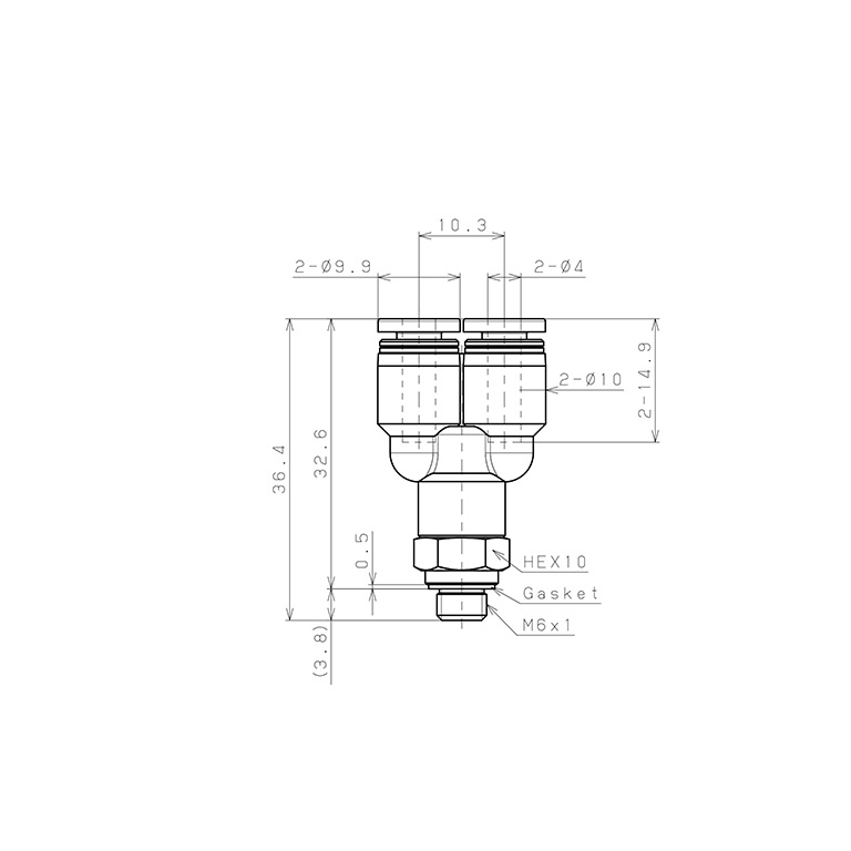 Đầu Nối Nhanh Khí Nén Dạng Chữ Y Ren Ngoài Pisco PX4-M6-C_drawing