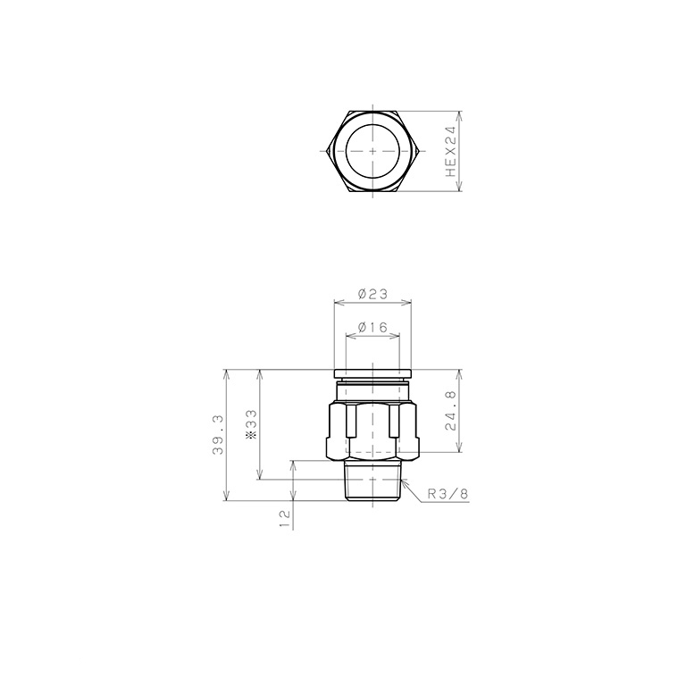 Đầu Nối Nhanh Khí Nén Dạng Thẳng Thân Lục Giác Ren Ngoài Pisco PC16-03W-C_drawing