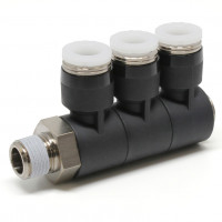 Đầu Nối Nhanh Khí Nén Ba Nhánh Cong 90° Thân Lục Giác Trụ Ren Ngoài Pisco PHT1/4-01
