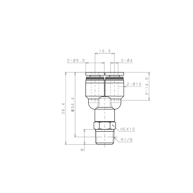 Đầu Nối Nhanh Khí Nén Dạng Chữ Y Ren Ngoài Pisco PX4-01W_drawing