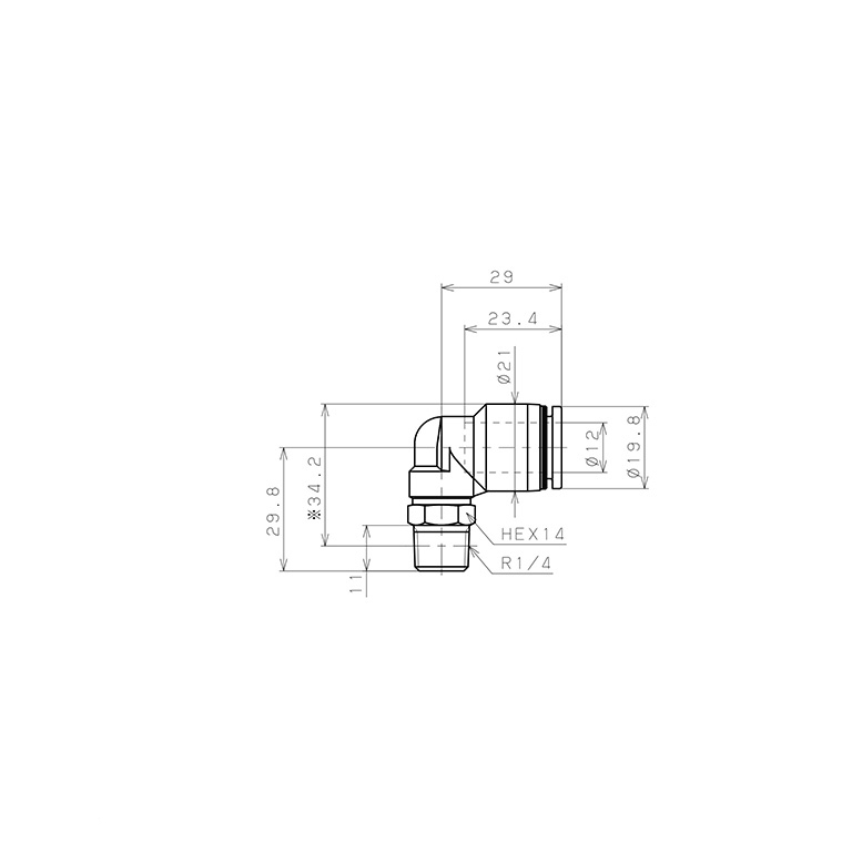 Đầu Nối Nhanh Khí Nén Dạng Cong 90° Ren Ngoài Pisco PL12-02-UC_drawing