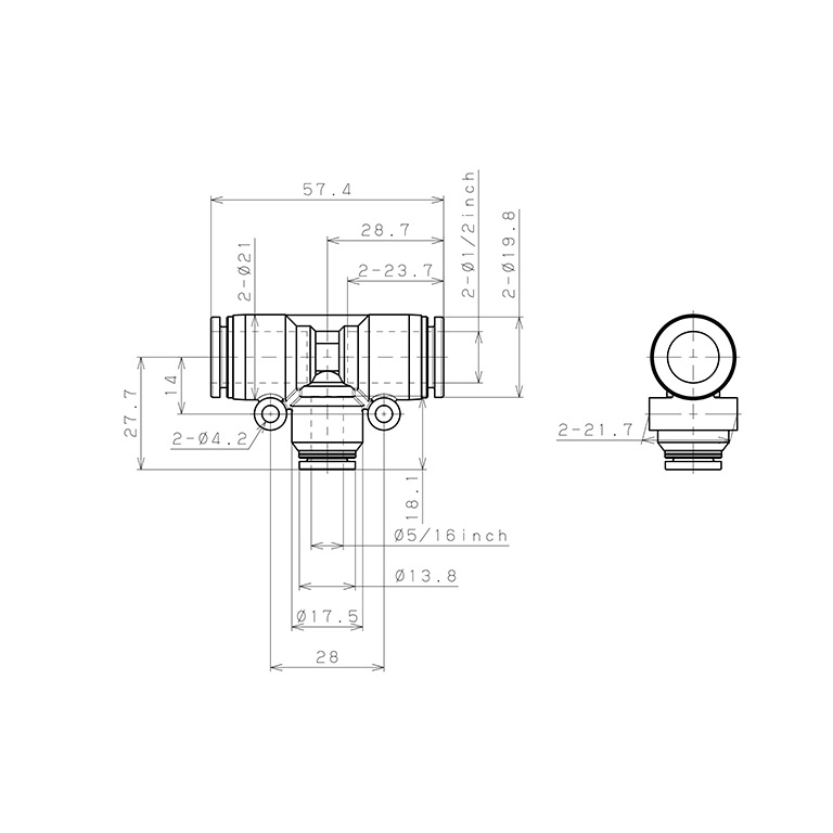 Đầu Nối Nhanh Khí Nén Chữ T Dạng Nối Giảm Pisco PEG1/2-5/16_drawing