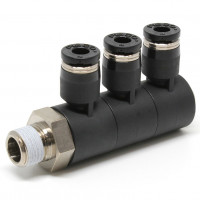 Đầu Nối Nhanh Khí Nén Ba Nhánh Cong 90° Thân Lục Giác Trụ Ren Ngoài Pisco PHT4-01
