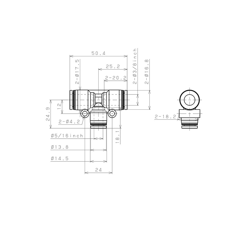 Đầu Nối Nhanh Khí Nén Chữ T Dạng Nối Giảm Pisco PEG3/8-5/16-C_drawing