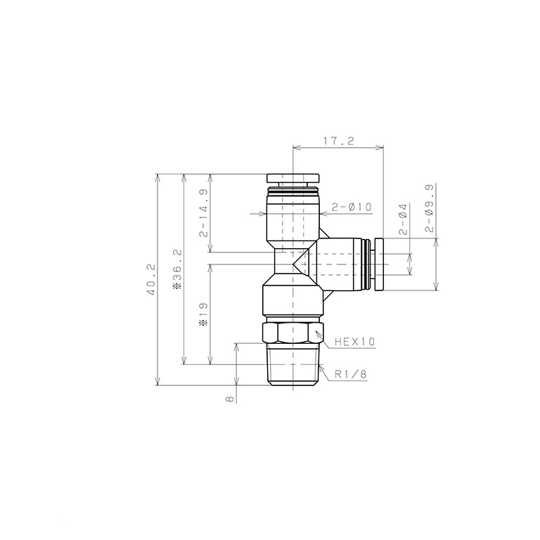 Đầu Nối Nhanh Khí Nén Dạng Chữ T Ren Ngoài Pisco PD4-01W-C_drawing
